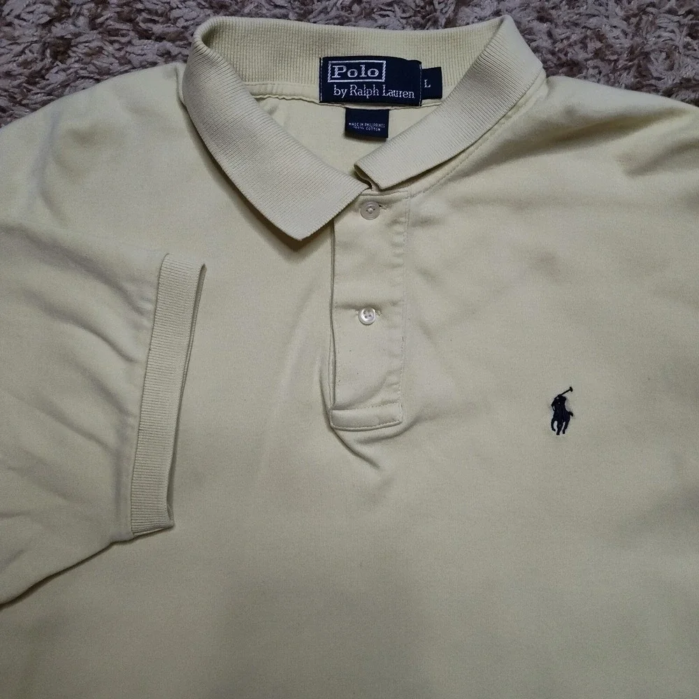 Polo Ralph Lauren Polo Shirt Mens L Yellow Short Sleeve Cotton Embroidered Pony